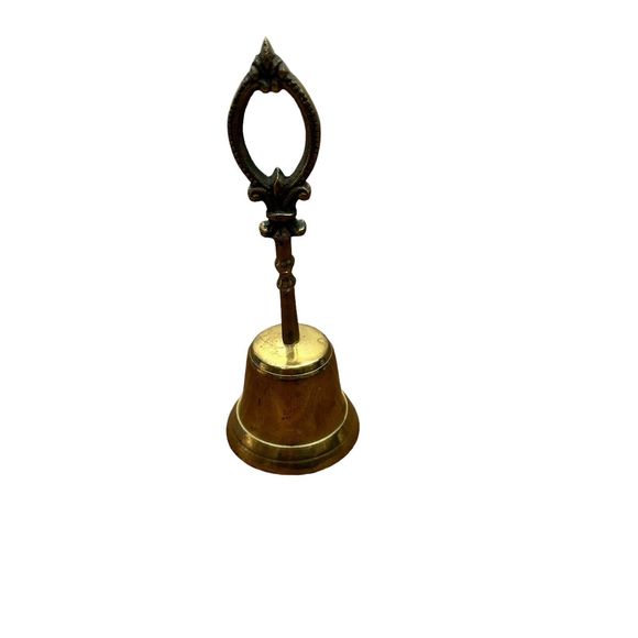 Antique Solid Brass Fleur de Lis Bell Made In Korea Mid Century Dinner Bell - Picture 4 of 7